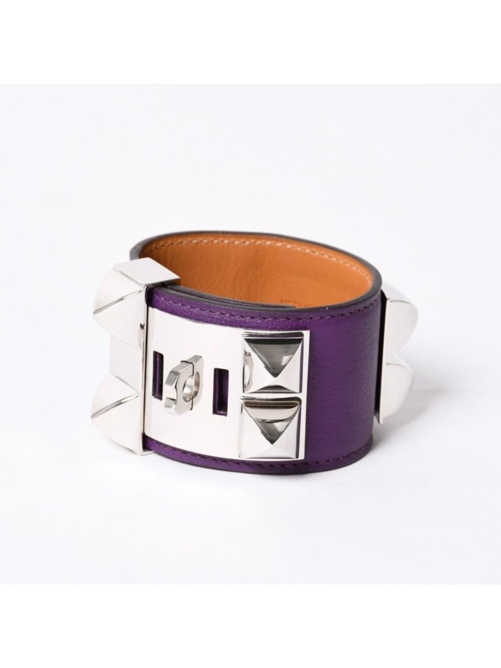 Hermes Collier de Chien Bracelet S Leather Purple Silver